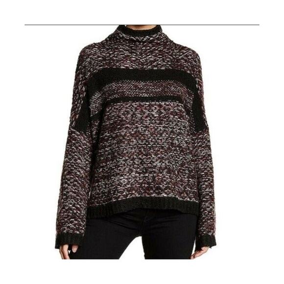John+Jenn Sweaters - JOHN + JENN Chunky Knit Mock Neck Pullover Sweater Maroon & Black Size Small